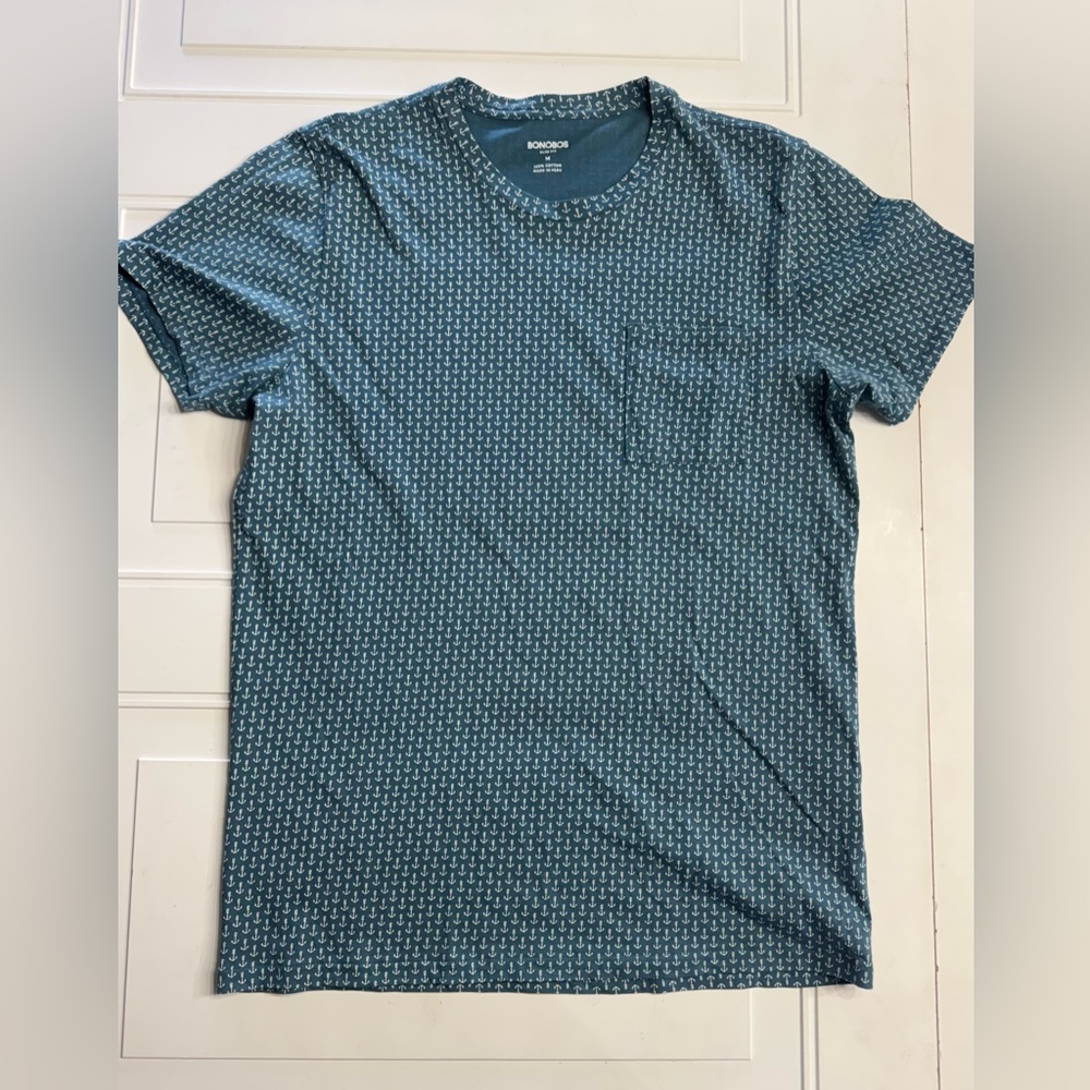 Bonobos Blue Slim Fit Anchor Graphic Pocket T Shirt Tee Size Medium 100% Cotton